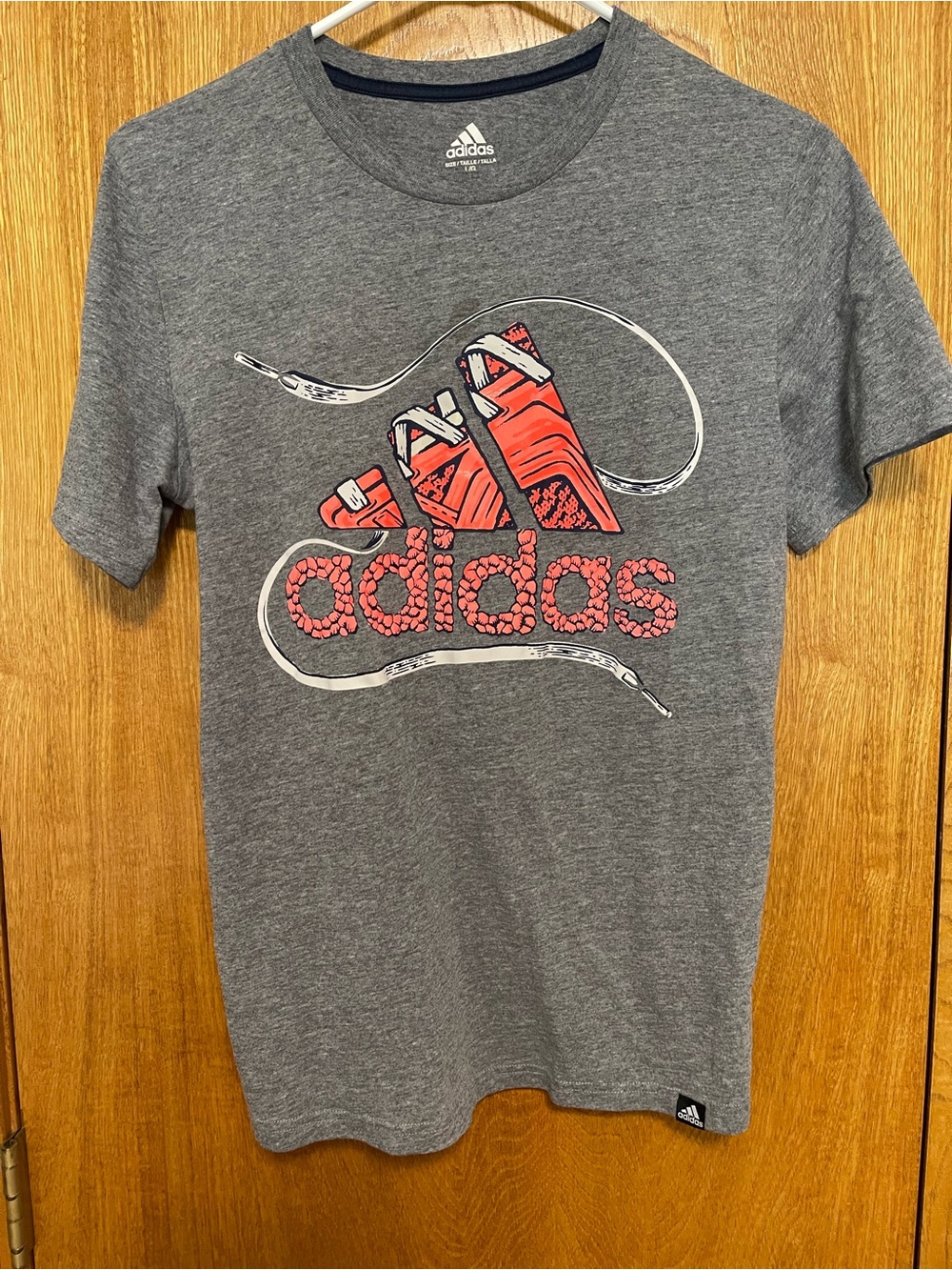 adidas Gray Short Sleeve Tee with Red Graphic Logo